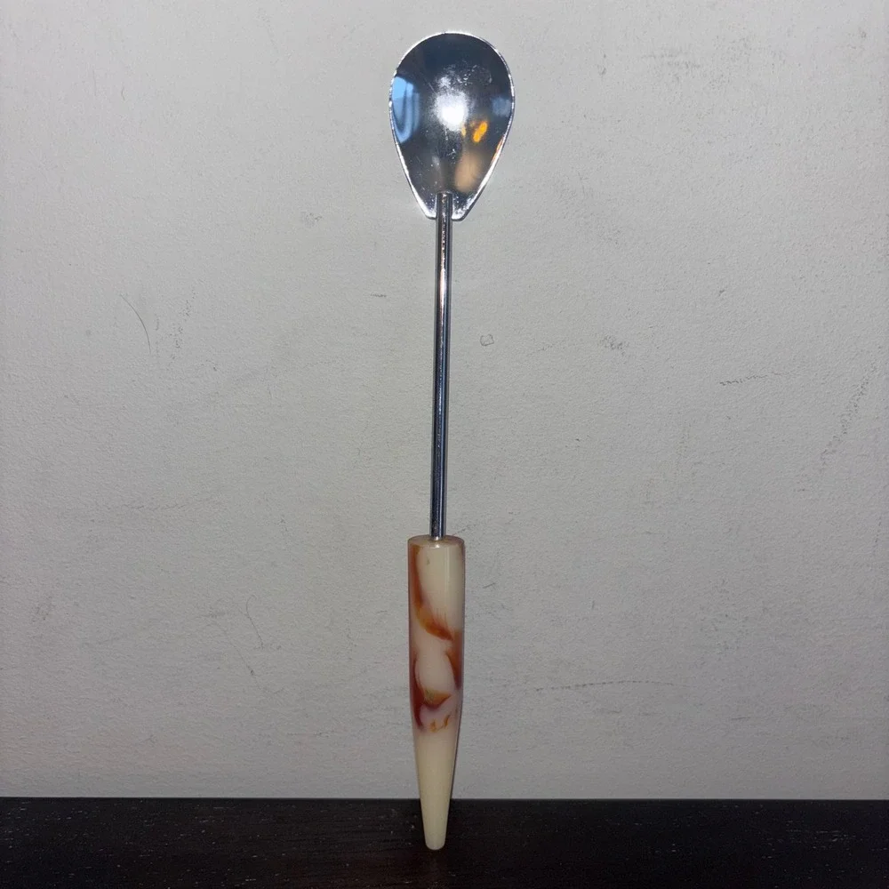 Vintage | MCM | Bakelite Marbled Amber | Iced Tea/Cocktail/Milkshake Spoon | 9